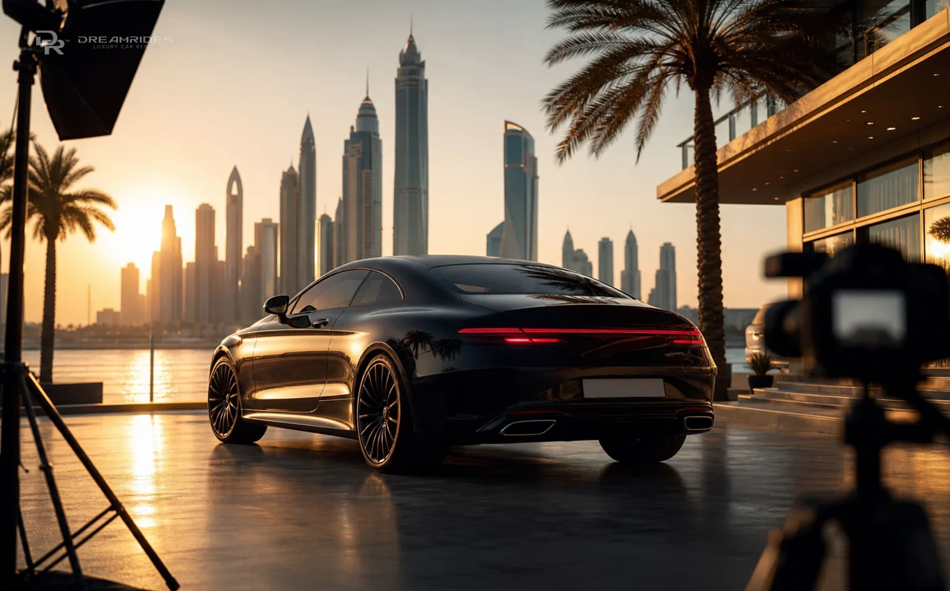 Luxury car in a stylish content production scene in Dubai