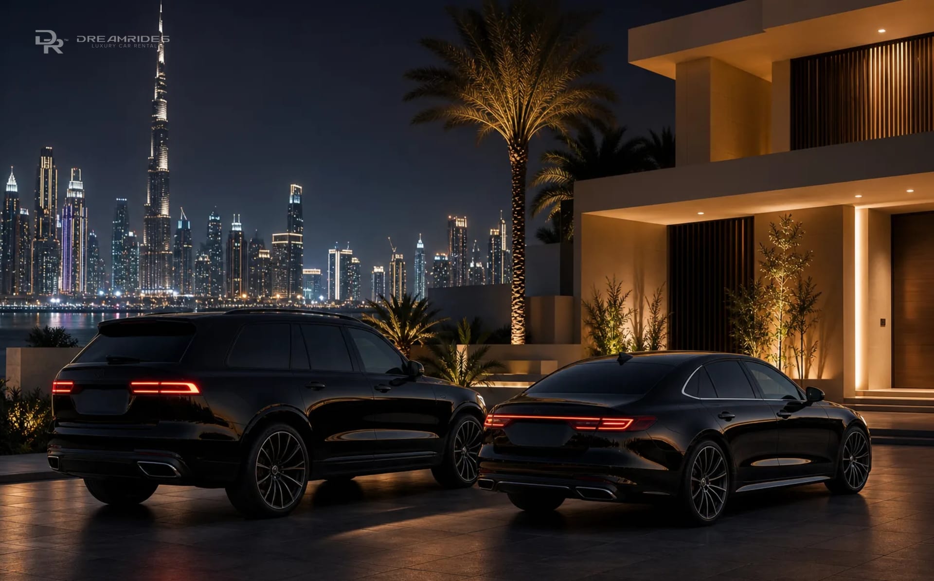 Monthly luxury car rental near modern Dubai residences