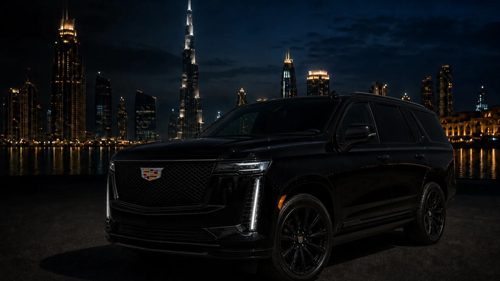 Cadillac rental Dubai skyline
