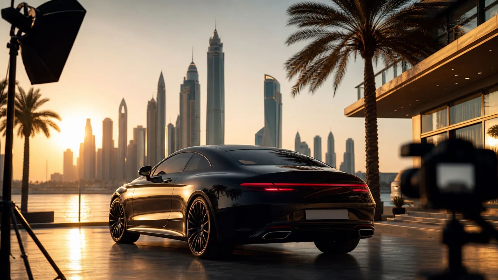 Luxury car in a stylish content production scene in Dubai