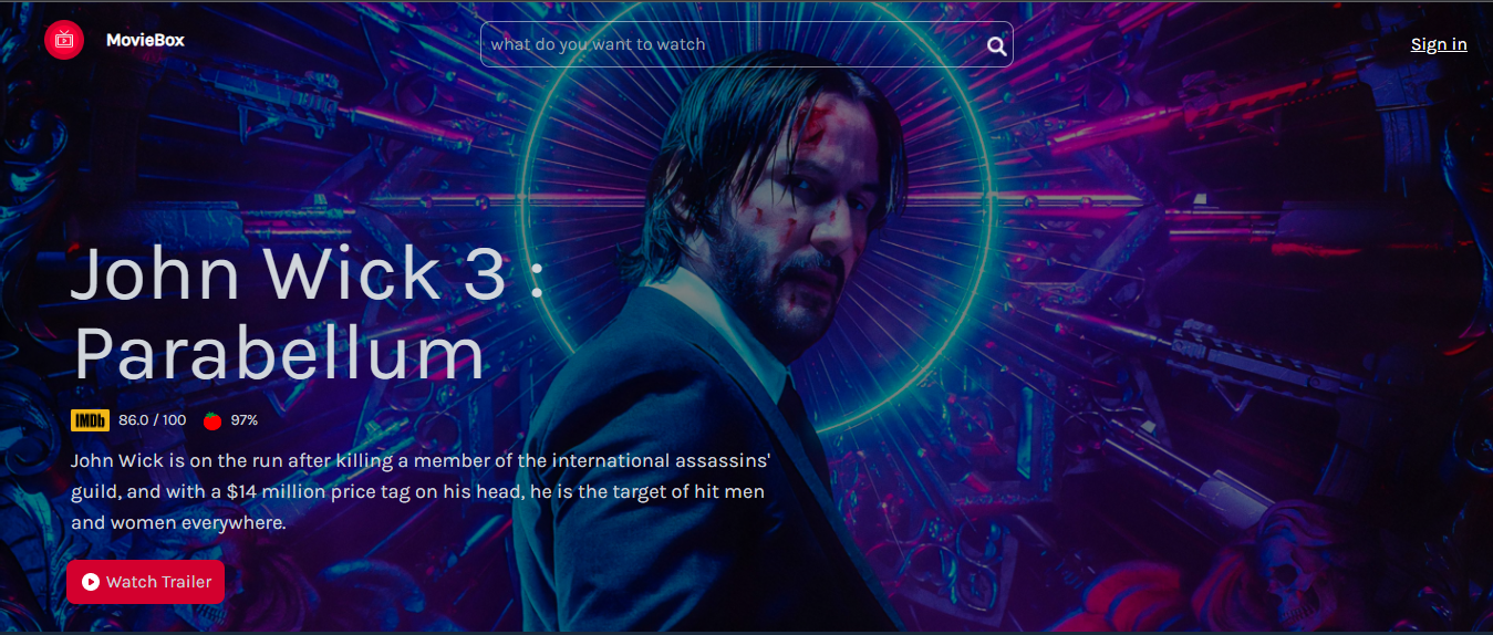 A screenshot of moviebox's home page