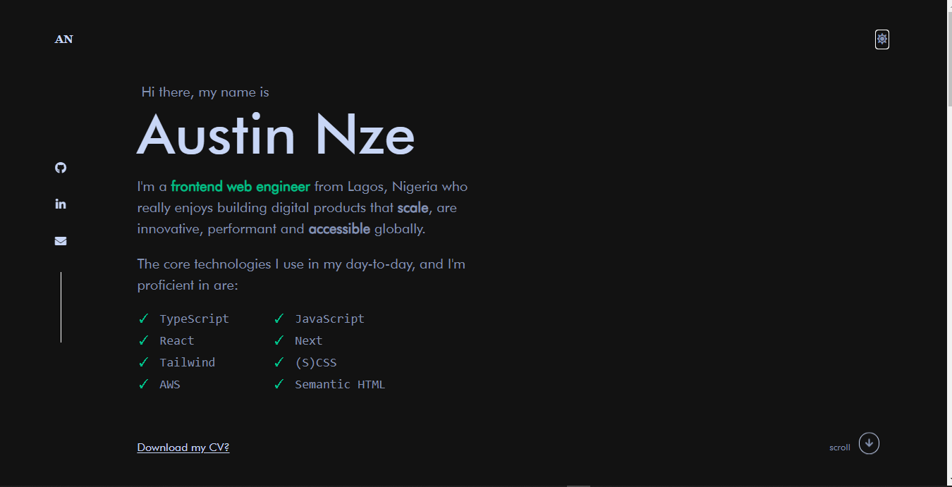 A screenshot of My Portfolio Website's home page