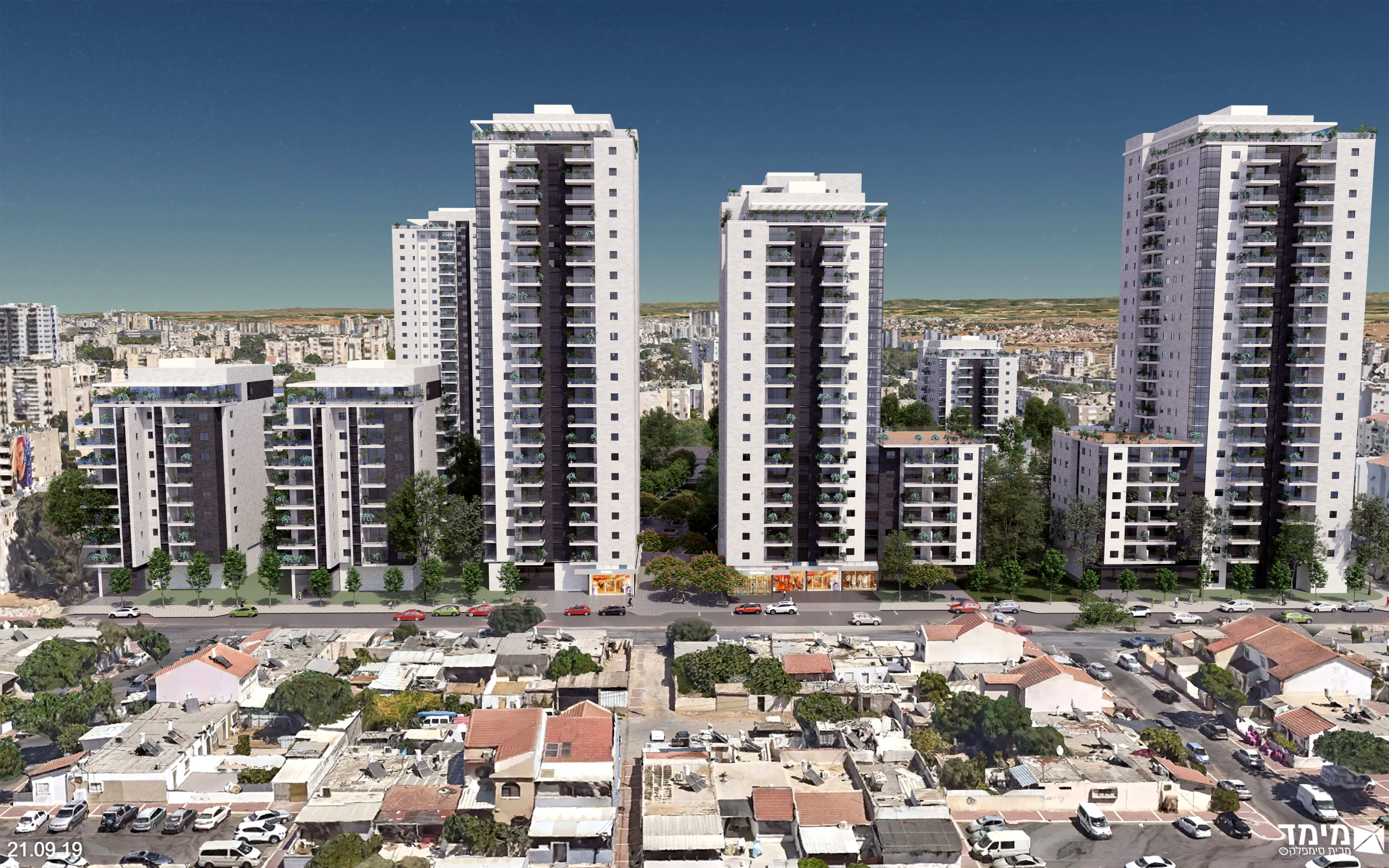 הדמיית התחדשות עירונית באשקלון - מגדלי מגורים חדשים בתוך השכונה הקיימת