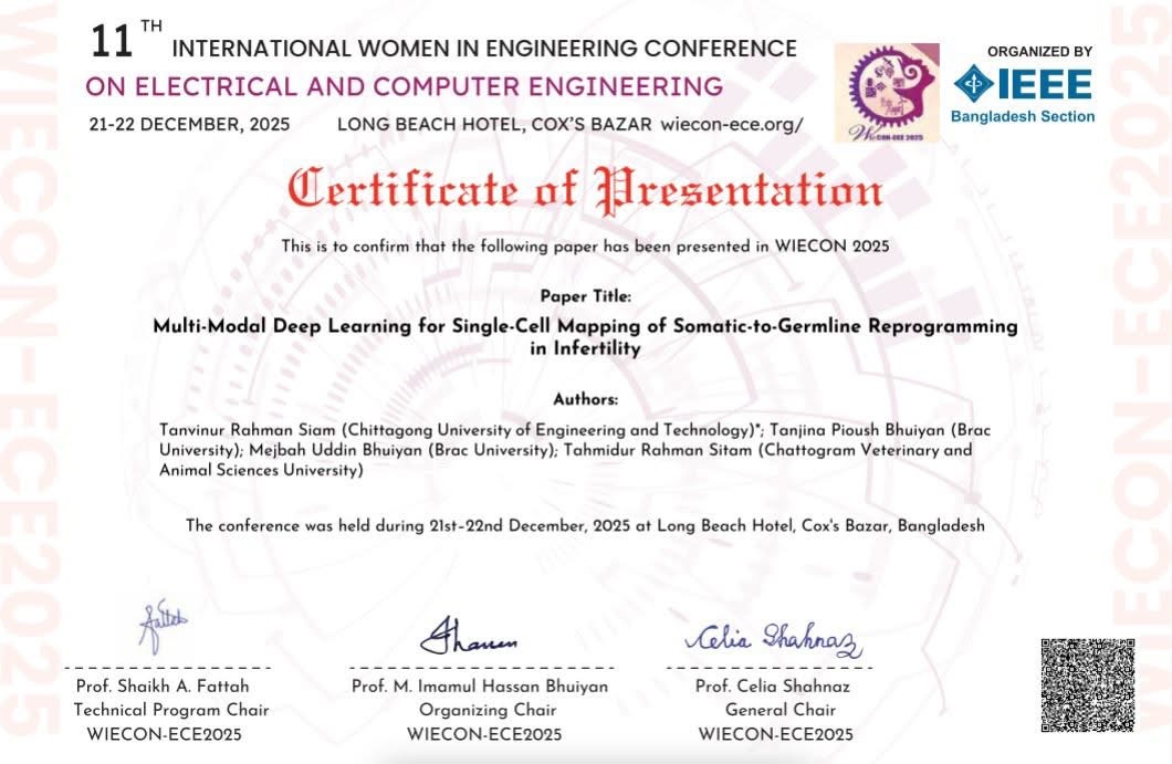 Certificate of Presentation – Multi-Modal Deep Learning for Single-Cell Mapping of Somatic-to-Germline Reprogramming in Infertility