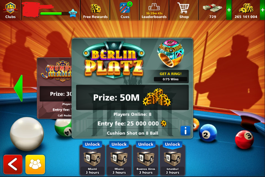(IOS/Android/Miniclip) 8 Ball Pool Account – LEVEL 136 265 M+ Coins 700+ Cash VIP Emerlad 118 CUES 7 Legendary Cues 17 Cues Max MiniClip Account INSTANT DELIVERY