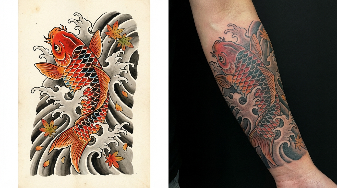 Traditional Japanese Irezumi fedqbn tattoo by Darwin Enriquez NYC. realism-tattoo-arm