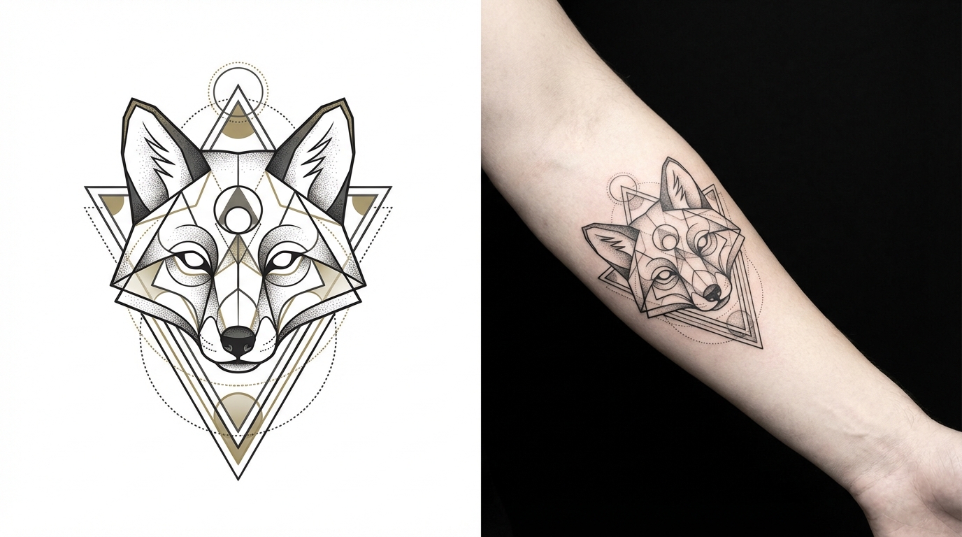 Geometric spukow tattoo by Darwin Enriquez NYC. realism-tattoo-arm
