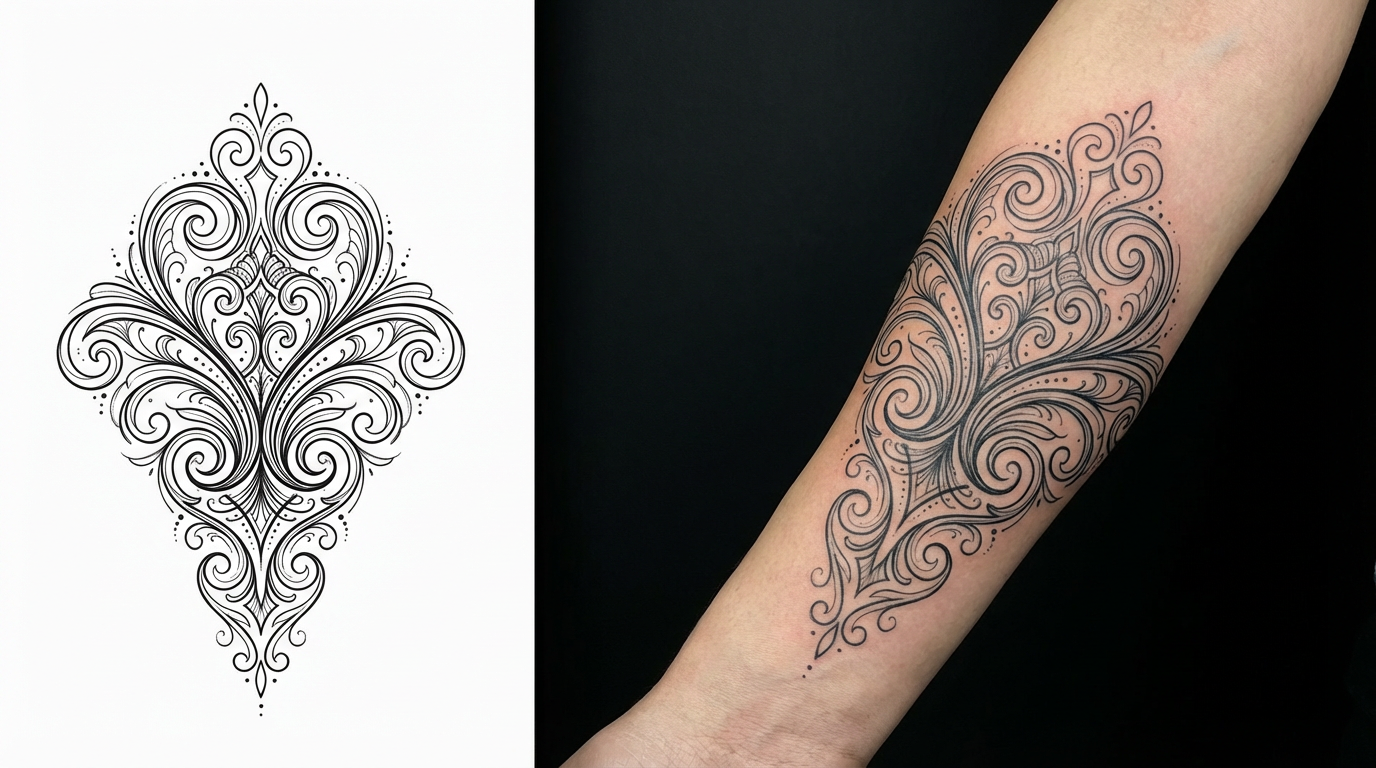 Ornamental lhpyka tattoo by Darwin Enriquez NYC. realism-tattoo-arm