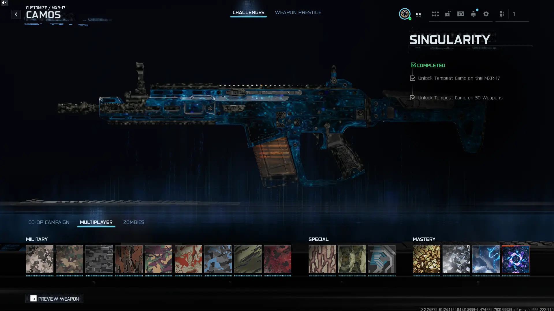 ✅ 33 Singularity Camos ⛔ Very Nuclear Calling Card 💥 Level 55 Prestige 1