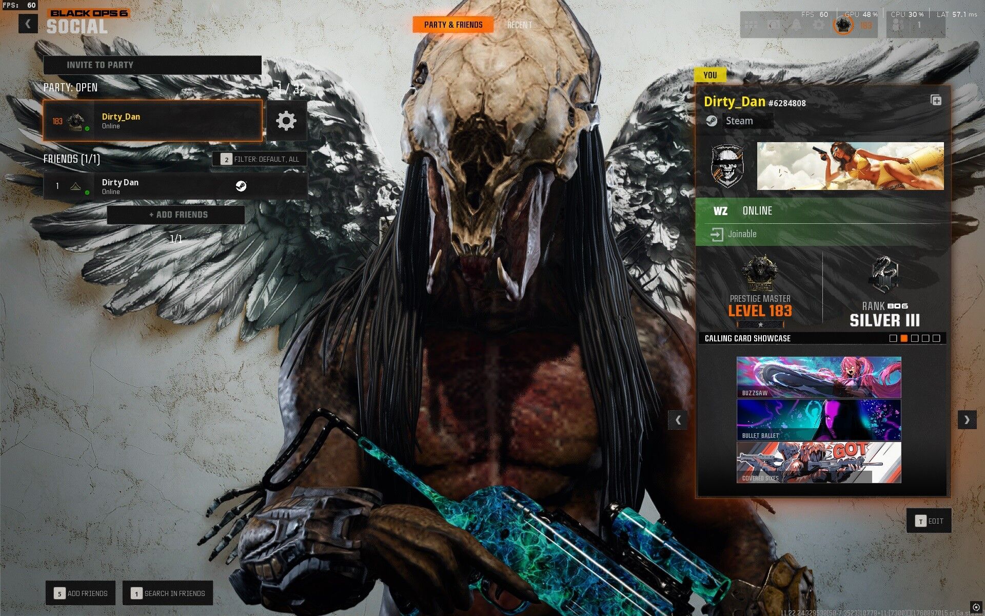 🔥 Prestige Master 185+ ✨ Dark Matter & Abyss Camo 🏅 All Battle Passes 👥 100+ Operator Skins 🎒 Blueprints & Event Skins 🔫 All Guns Maxed🌐 PC/XBOX/PSN🎮 BO6