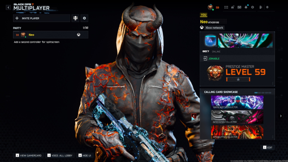 🔥 BO7 🔥 Nexus Horizon ✨ Prestige Master ✨ Singularity ⚡ Infestation ☣️ Apocalypse ☄️ Genesis 🌱 1800 Camos 🔫 All Guns Maxed 🚀 Full Access 🔗 Linkable