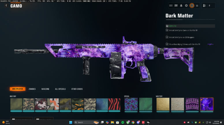 🎉 BO6 🎉 33 Dark Matter ✨ LvL 55 (50 Wins) 🎯 Legit Hard Grind 🔥 Rank Ready Full Access 🔥 400 Camos ✅ Instant Delivery ⚡ 18 Operators 🚀 Linkable to Any Plat