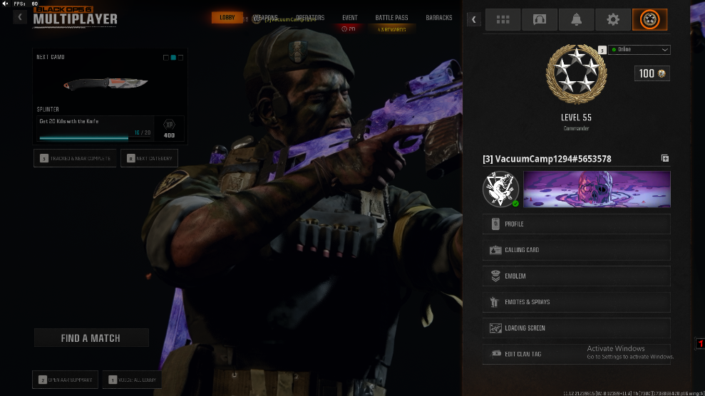 Dark Matter 500 Camos + Prestige 1 Level 55+ 50 Wins 17 Operators Ranked Ready BO6 Linkable to: Steam Battle.net PSN Xbox