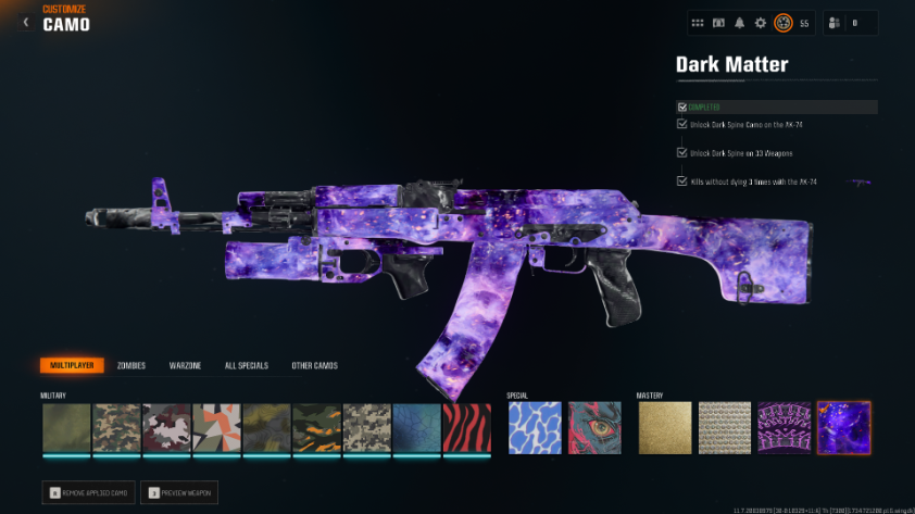 🎯 Black Ops 6 | Dark Matter Unlocked 🏆 Prestige 1 Achieved 🎨 All Multiplayer Camos Unlocked 💣 Dark Matter on All 33 BO6 Weapons 🔗 PC/XBOX/PS