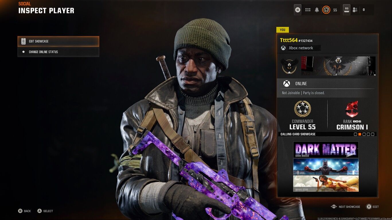 🕹️ BO6 Crimson Rank 🧃 SR 7500+ 💜 33x Dark Matter 🚀 Level 55 + 50 Ranked Wins 🪩 600+ Camos 👤 18 Meta Operators ⚡ Prestige Ready 🔗 Full Access | PC/XBOX/PS