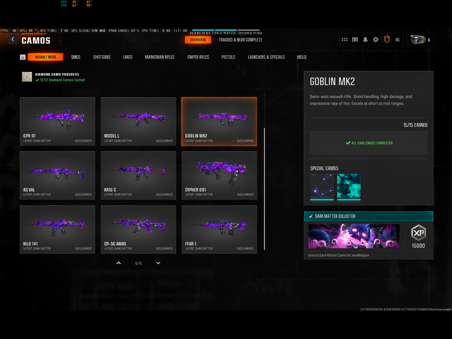 Dark Matter on {Fear 1 }{ LC10 }{Kilo , Ladra }[C56 Amax} 500 Camos | Level 55+ 50 Wins | 18 Operators | Ranked Ready | BO6 | Steam Battle.net PSN Xbox | BO6