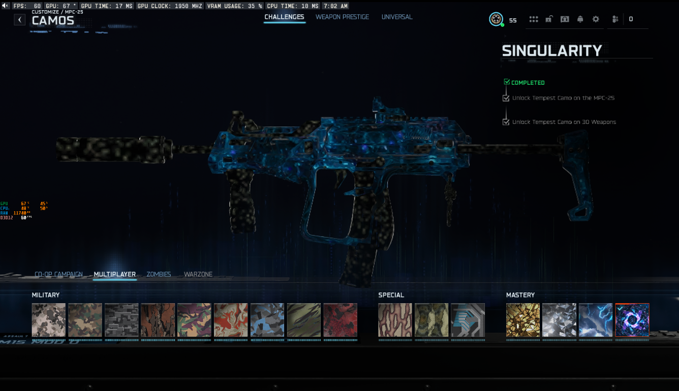 🌌☢️ 30 SINGULARITY CAMO UNLOCKED🌸55 LEVEL DONE🌌🎀HANDMADE⭐️ MYSTERY CAMO – ARCLIGHT🔫BO7 NEW!🌄Meta Guns✋🏼FULL ACCESS✅ XBOX / PSN / PC 🎁ACTIVISION🌇