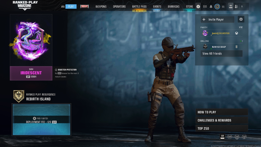 🔥 WZ4 Rebirth – Iridescent Rank SR 10064 (S5) 🎭 Squid Game Operator + 🎖️ Ranked Ops 🚀 Full Access 🌌 Warzone 4 Resurgence Iridescent 🔗 Linkable: Steam / Ba