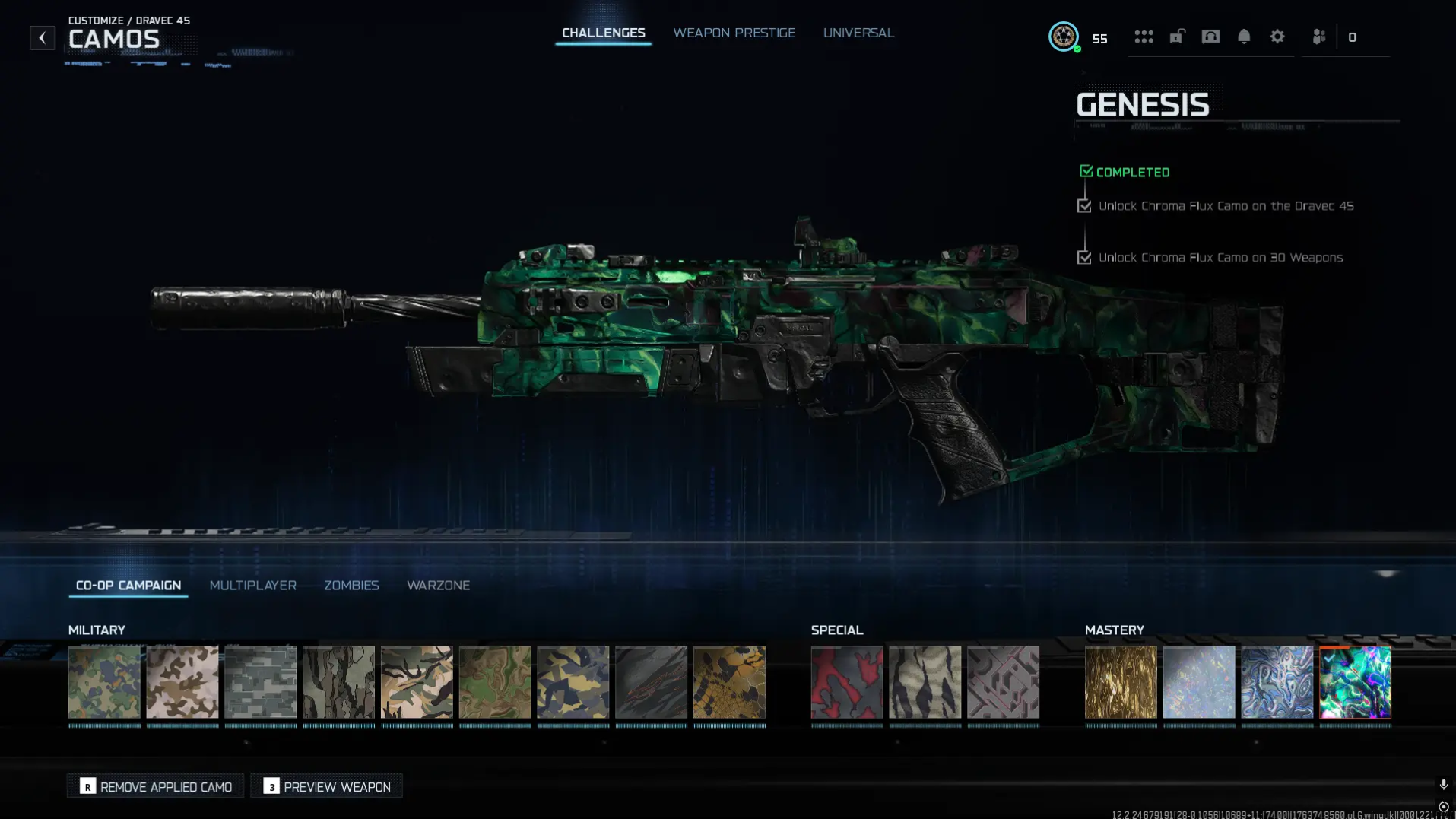 💥 BO7 💥 30× Genesis Camo ✨ 450+ Camos 🌈 30× Chroma Flux 🗝️ Hard Unlock 🔓 10+ Operators 🐉 All CO-OP Camos 🖥️ Linkable: Steam • Battle.net • PSN • Xbox