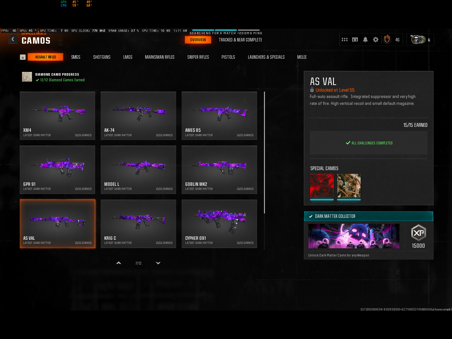 🎮 BO6 | Dark Matter + Prestige Ready 🔥 All MP Camos Unlocked 🛡️ 50 Wins • Ranked Ready • Legit Dark Matter on All 33 Weapons 🌐 Linkable PC/XBOX/PSN