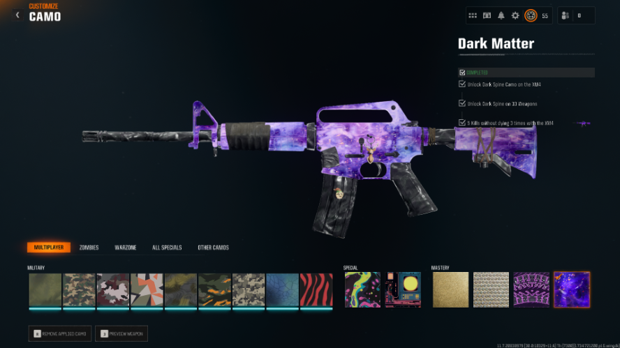 Dark Matter Prestige 1 500+ Camos Level 55 + 50 Wins Full Access Warzone 4 Ban Armor 24/7 Priority Bo6 Ranked Ready