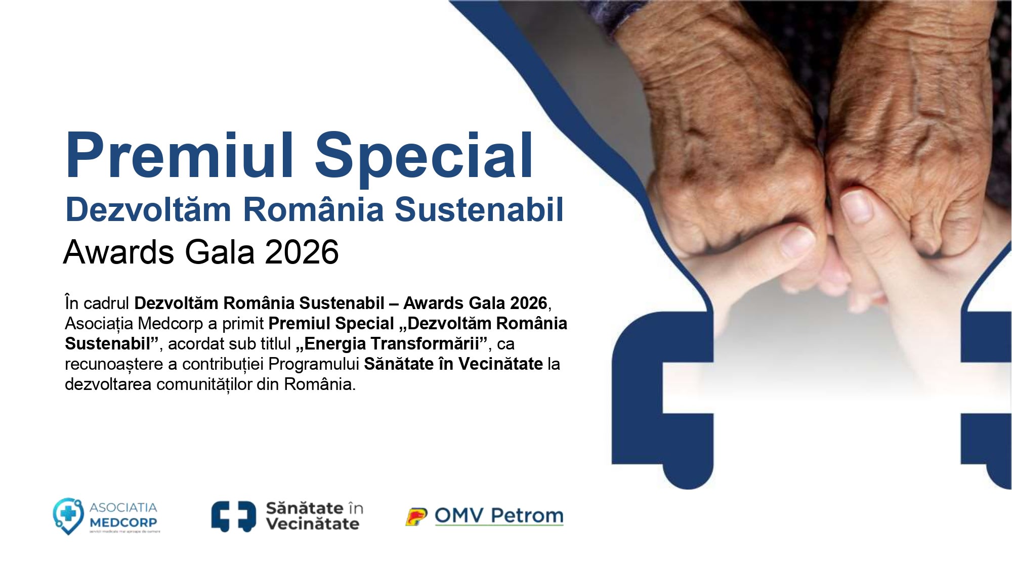 Dezvoltăm România Sustenabil — Awards Gala 2026 — Premiul Special acordat Asociației Medcorp