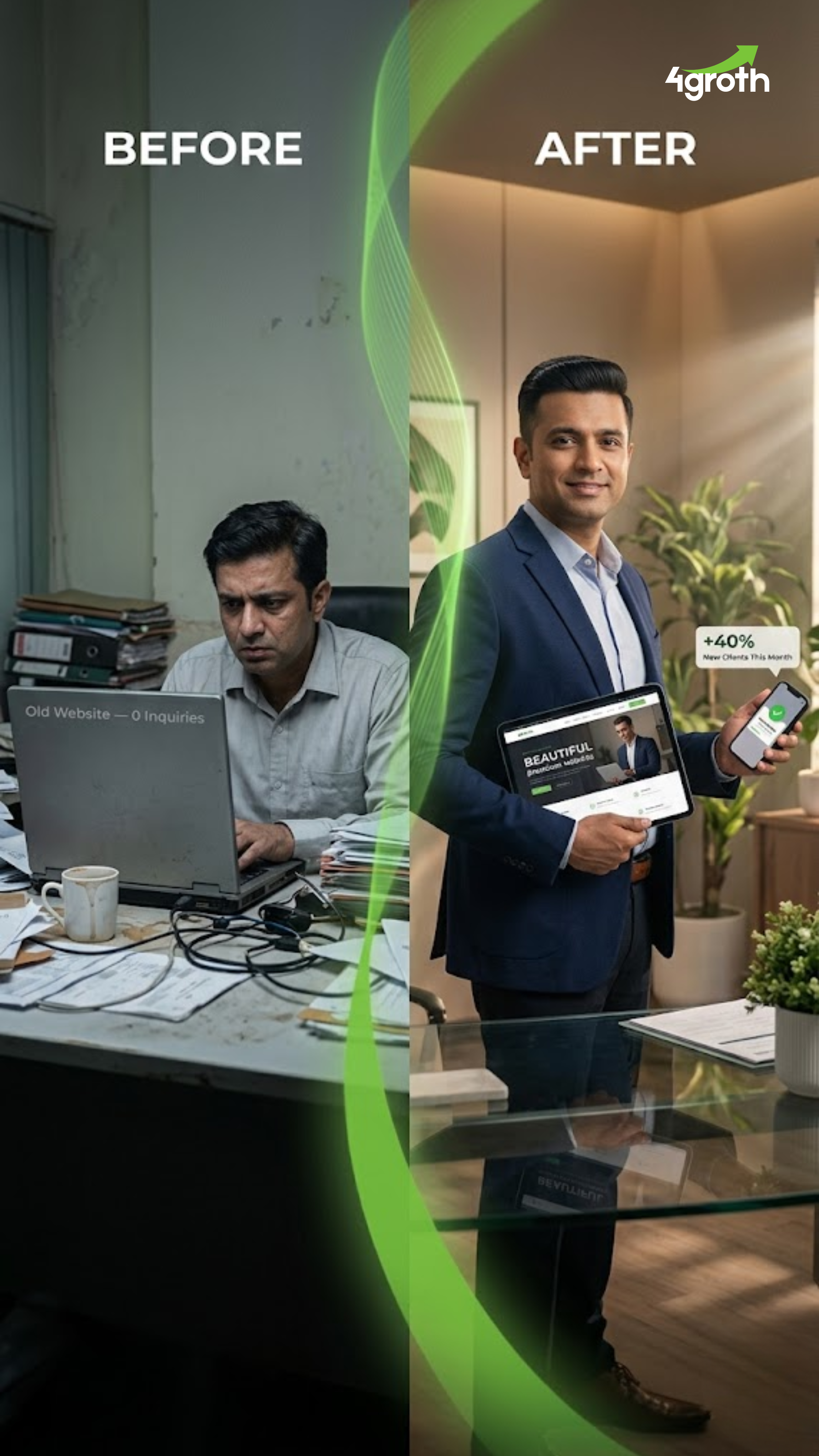 Modern premium office environment representing 4Groth's high-end web design services