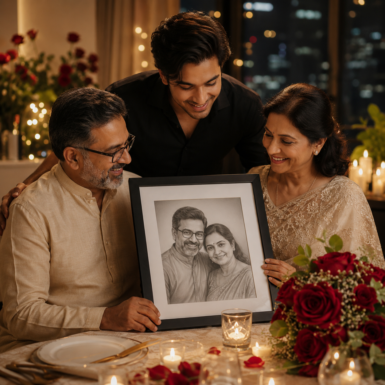 Anniversary Gift Couple Photo Sketch Frame
