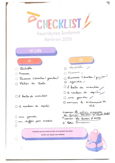 Aperçu du document : Fournitures CP CE2
