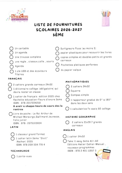 Aperçu du document : fournitures 5°