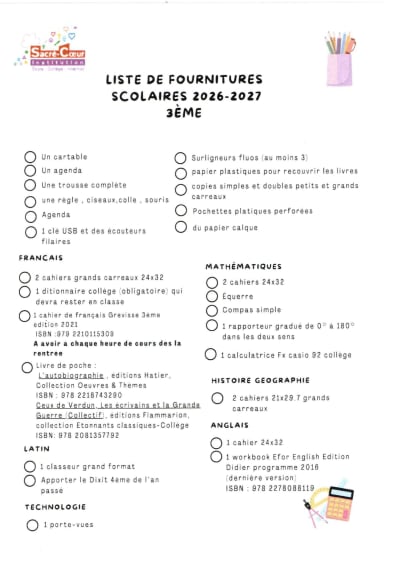Aperçu du document : Fournitures 3°