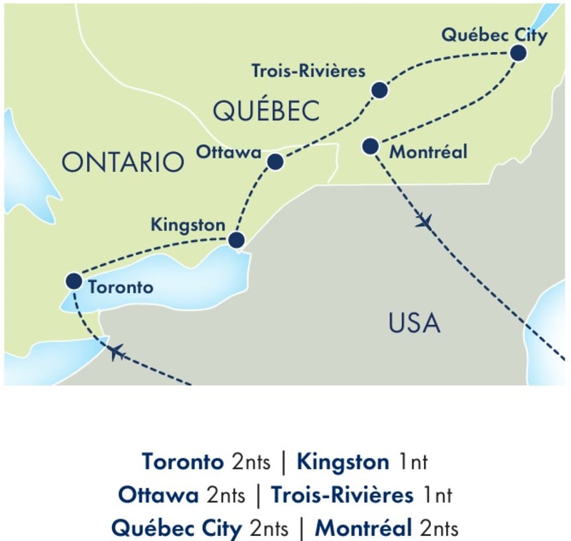 Cities of Eastern Canada map