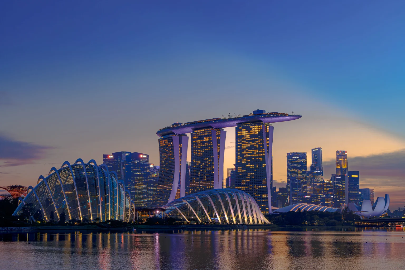 City at night with Marina Bay sands.