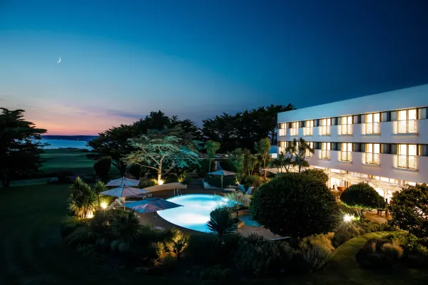 Atlantic Hotel exterior at night