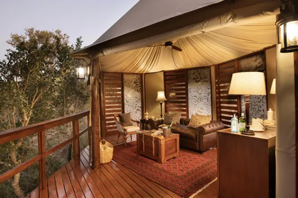 Hamiltons Tented Campsuite deck seating area