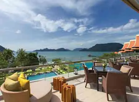 Westin LangkawiOutdoor Terrace overlooking hotel pools