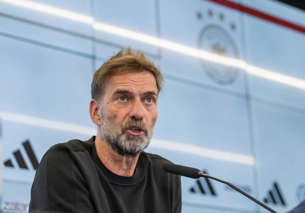 Jürgen Klopp celebrates his first victory as Germany head coach after beating Serbia