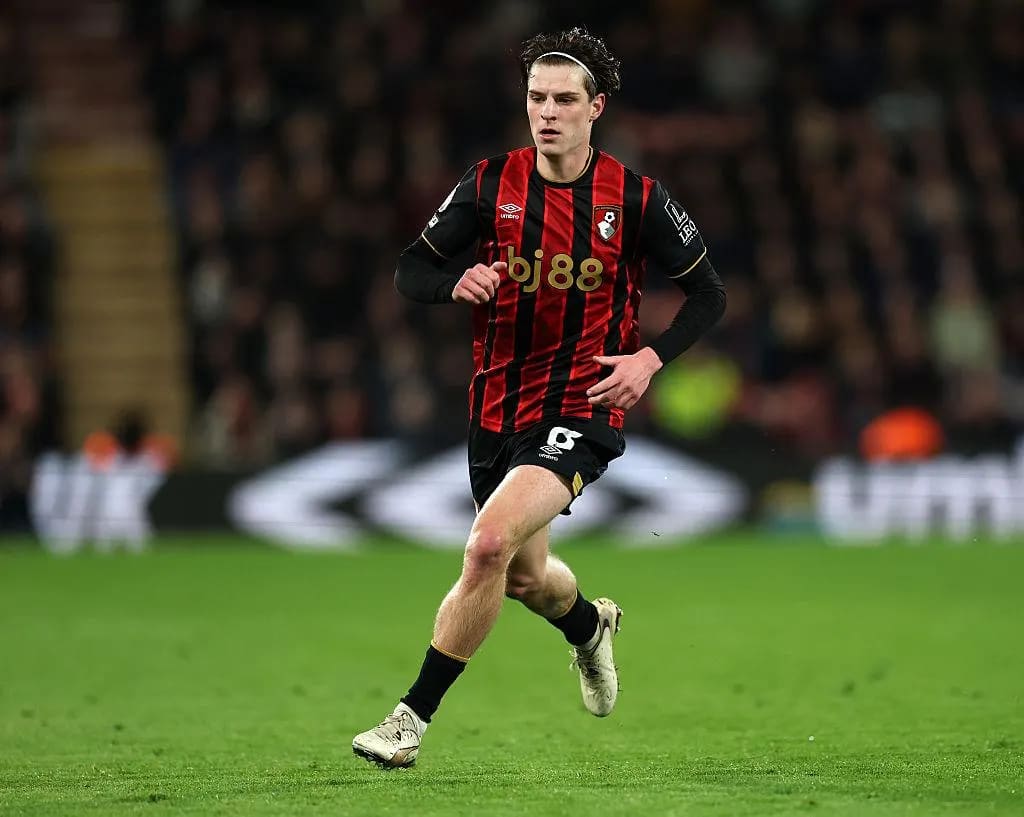 Alex Scott playing for Bournemouth during the 2026/27 Premier League season