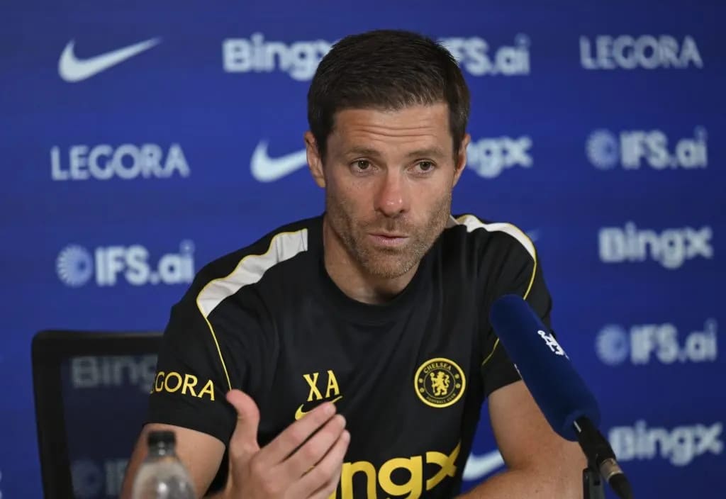 Xabi Alonso at a Chelsea press conference