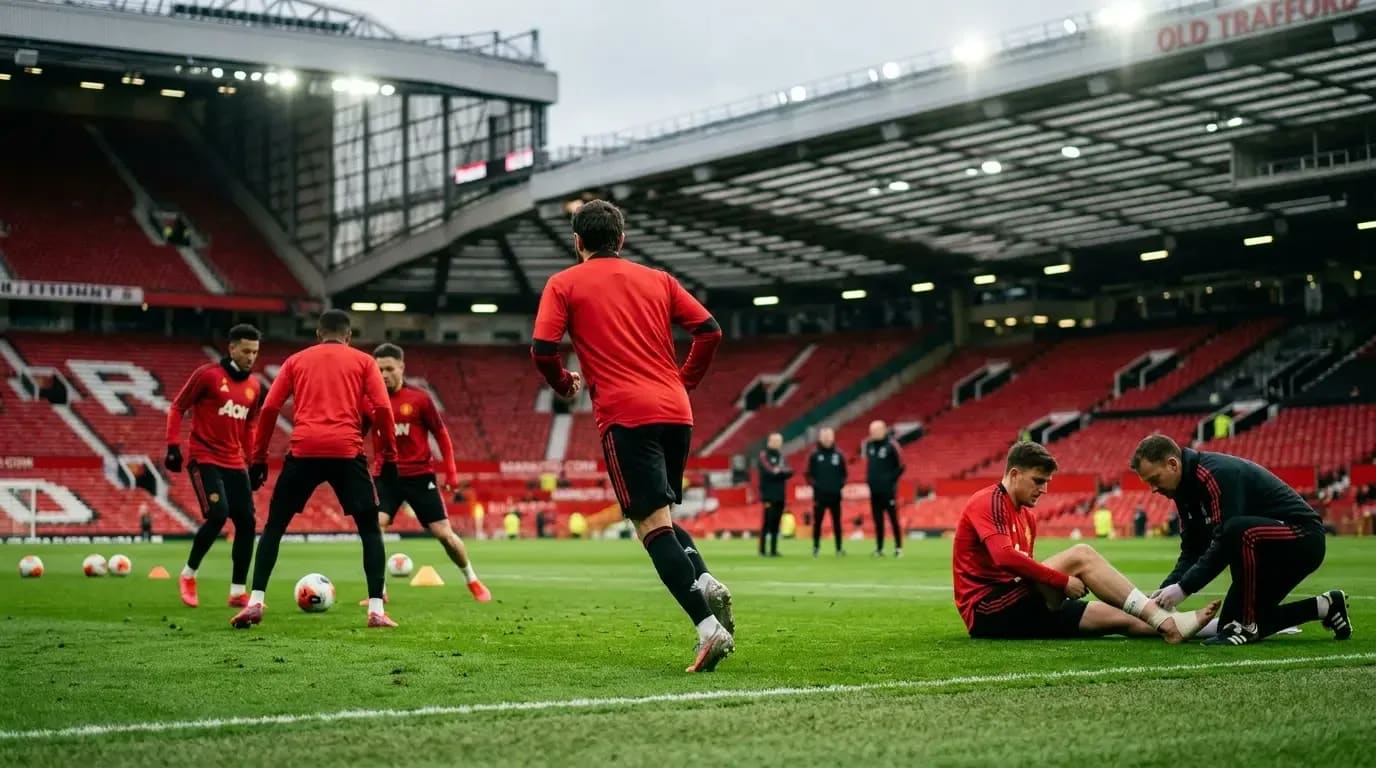 Manchester United players warming up at Old Trafford ahead of the Premier League clash with Tottenham