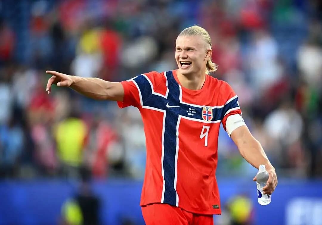 Erling Haaland in action for Norway — the Manchester City striker was substituted in the 2-1 Nations League defeat to Portugal amid injury fears