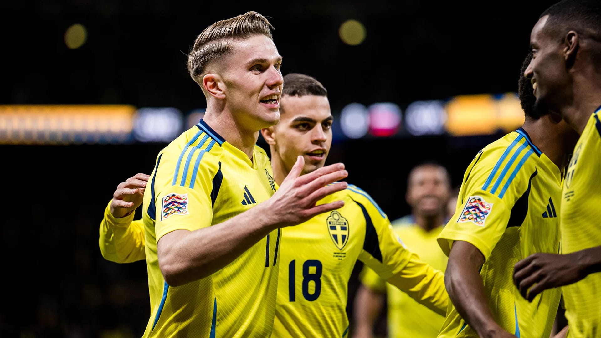 Viktor Gyokeres celebrating a goal for Sweden in the UEFA Nations League