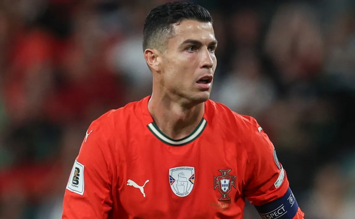 Cristiano Ronaldo wearing the Portugal national team shirt with the captain's armband during the UEFA Nations League