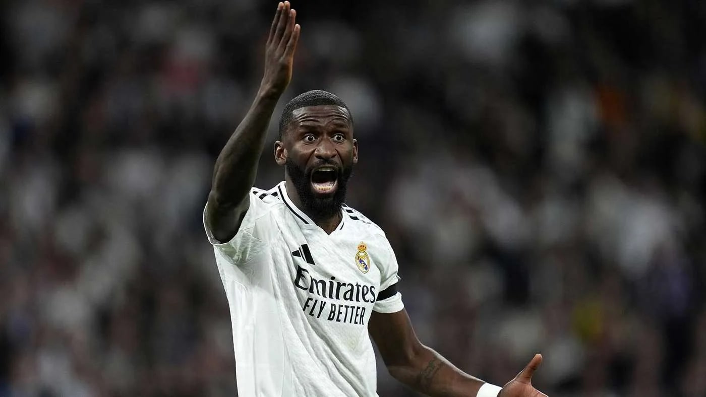 Antonio Rudiger during a Real Madrid match as the defender nears a free transfer exit at the end of the season