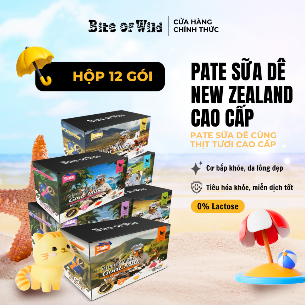 Pate sữa dê cao cấp Bite of Wild hộp 12 gói 70g
