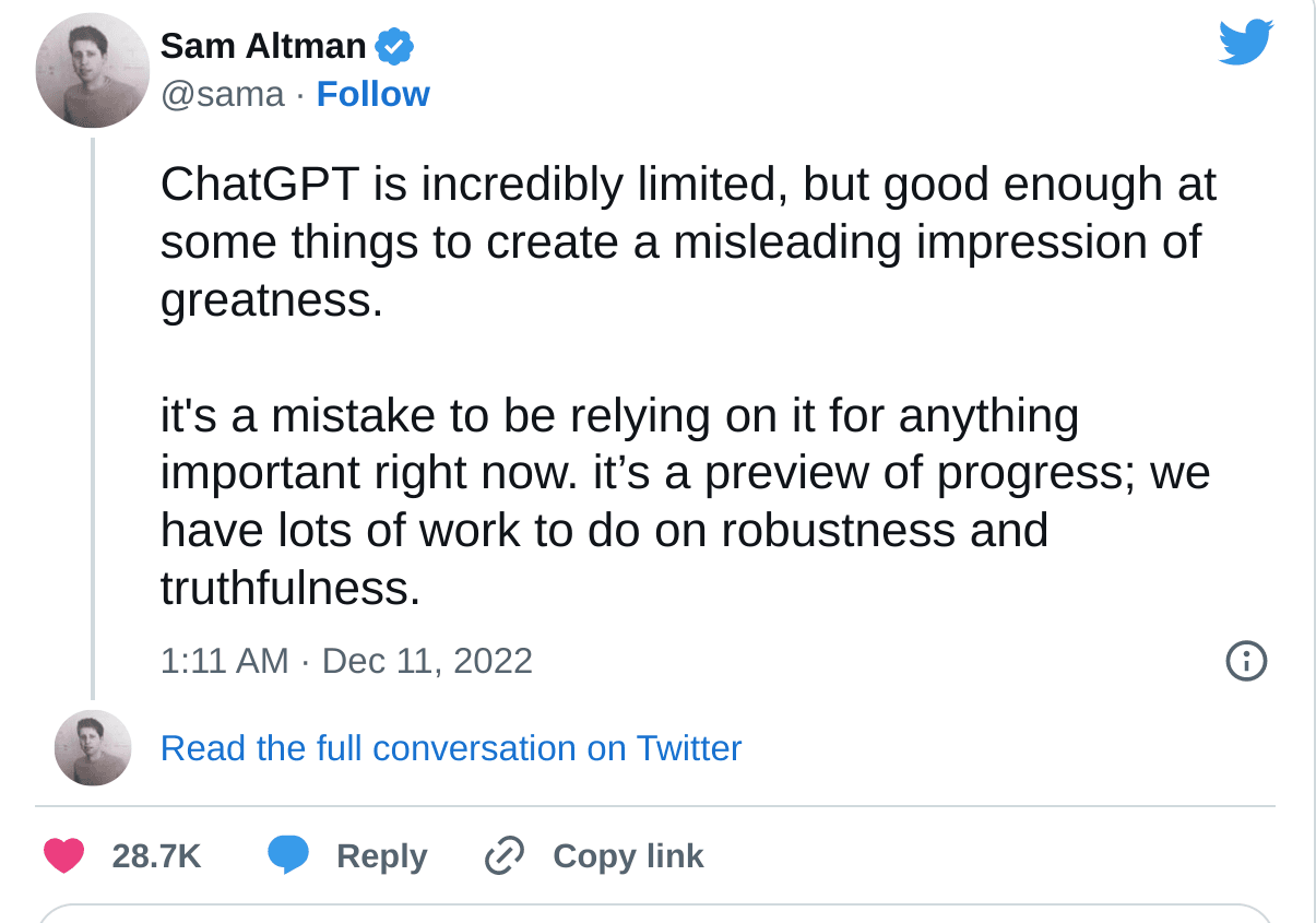 Sam Altman Tweet