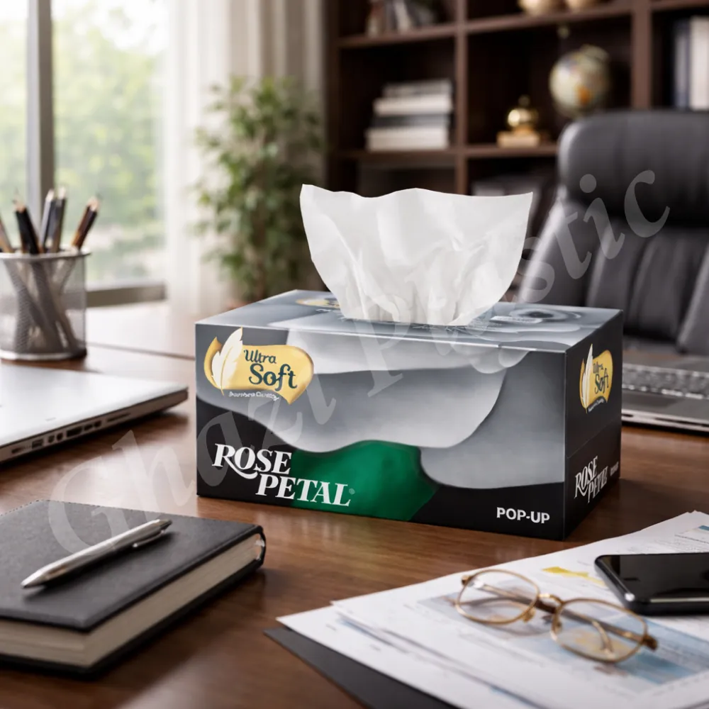 Rose Petal Pop-Up Black Tissue Box