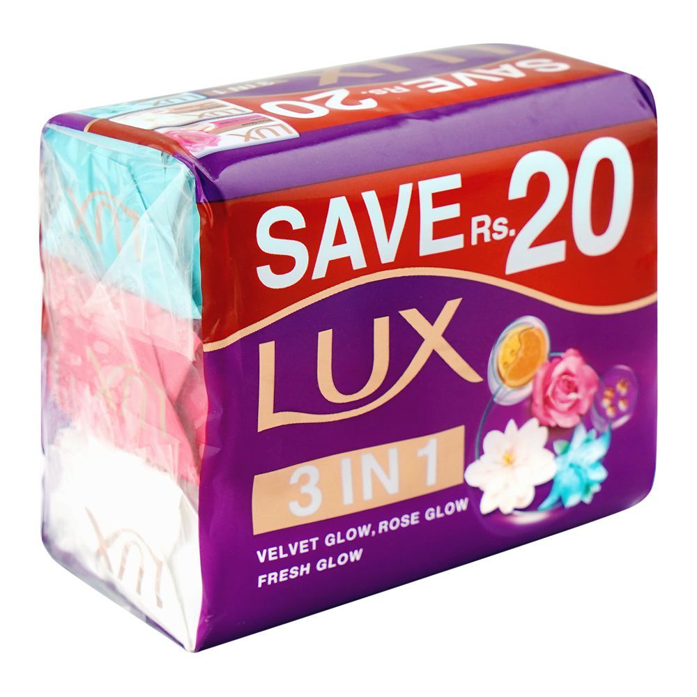 Lux 3 in 1 Soap Pack Rose Glow + Fresh Glow + Velvet Glow 3x128g