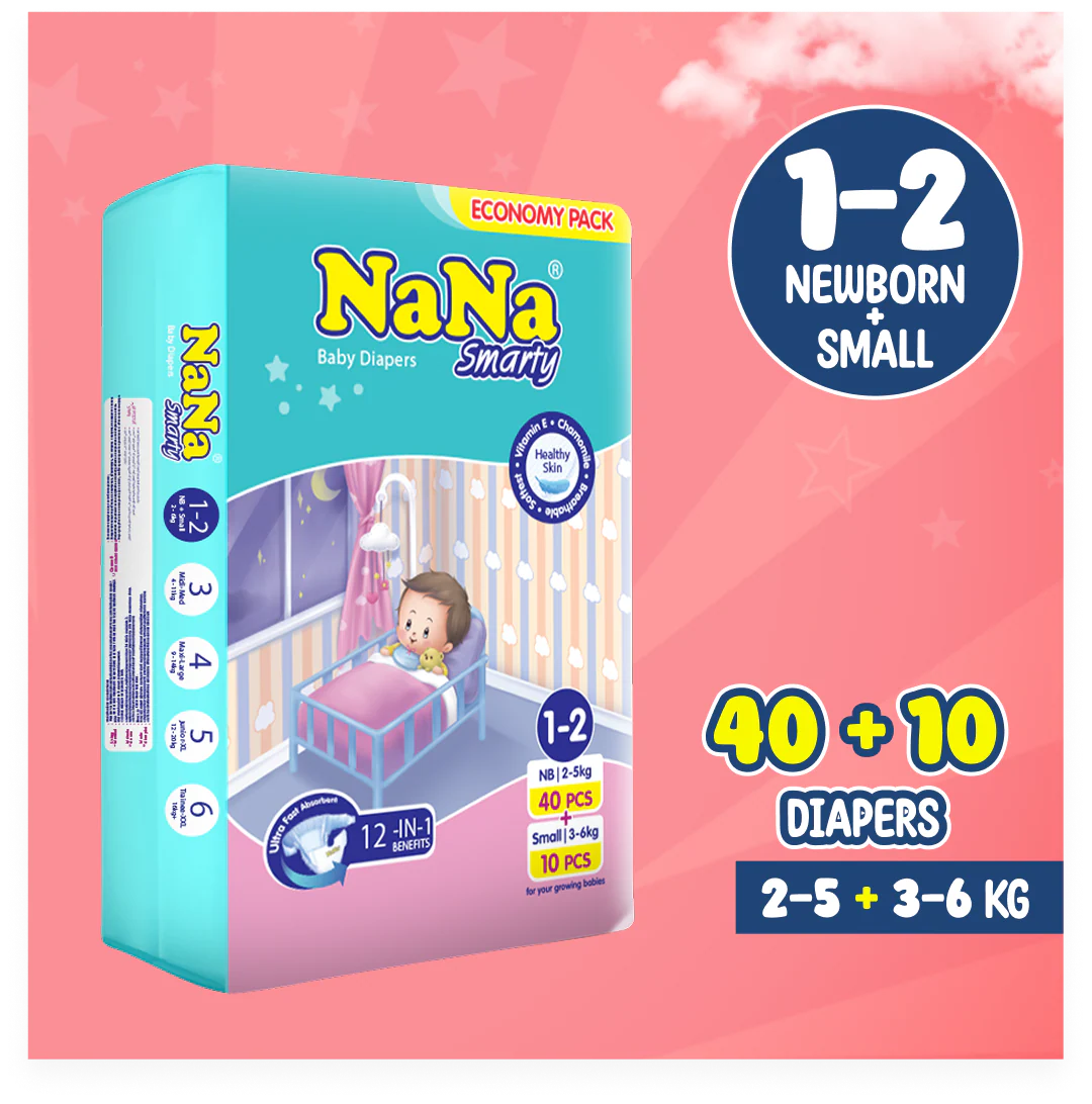 Nana Smarty Baby Diapers Newborn Small Size 1-2 50pcs