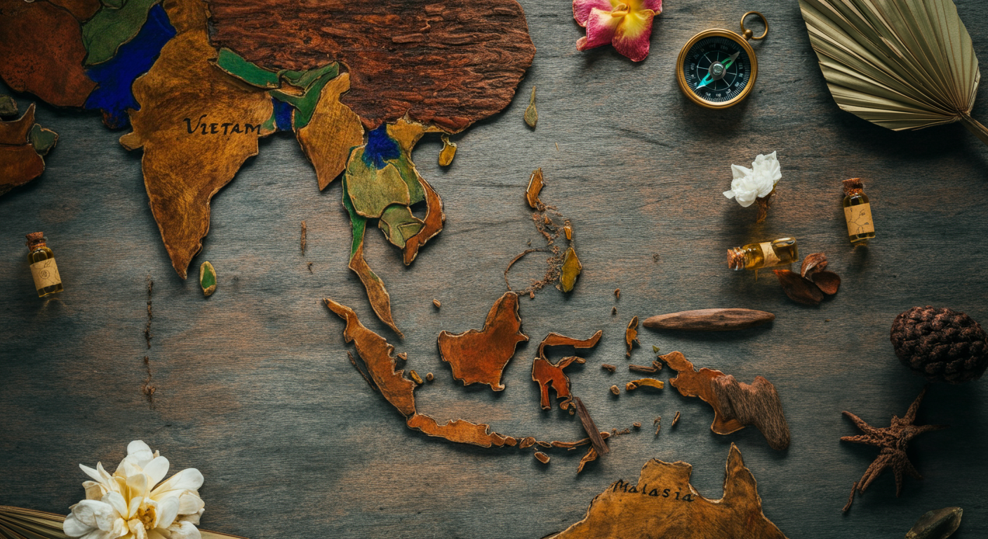 東南アジア沈香生産地域地図